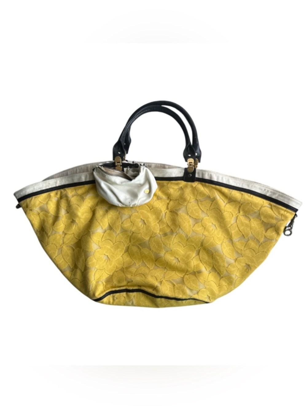 3.1 Phillip Lim Market Tote Yellow Floral Lace Canvas Cowrie Shell Pouch GUC